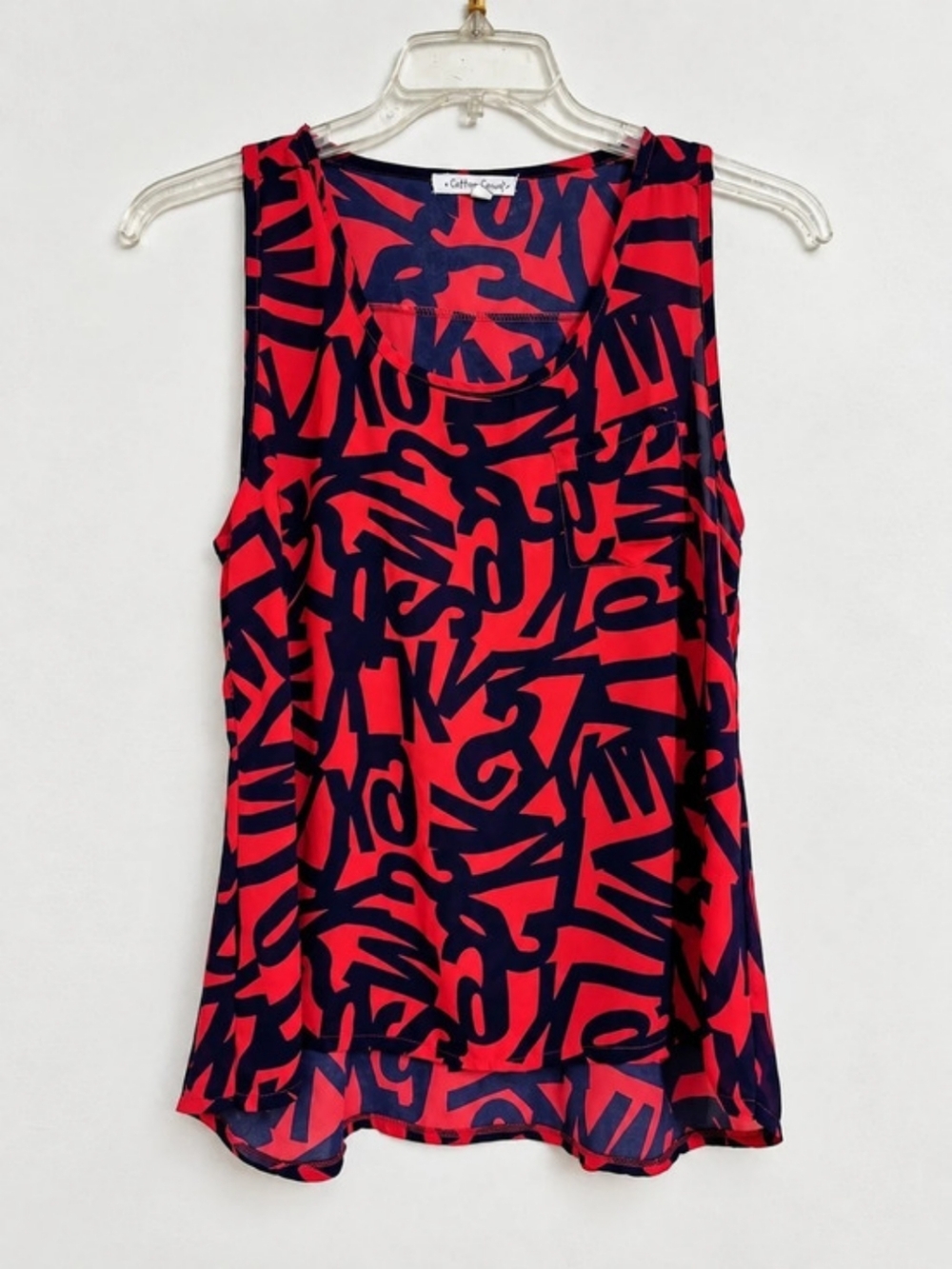 Abstract Print Sleeveless Top in Red & Blue Like New Cotton Candy Size Large